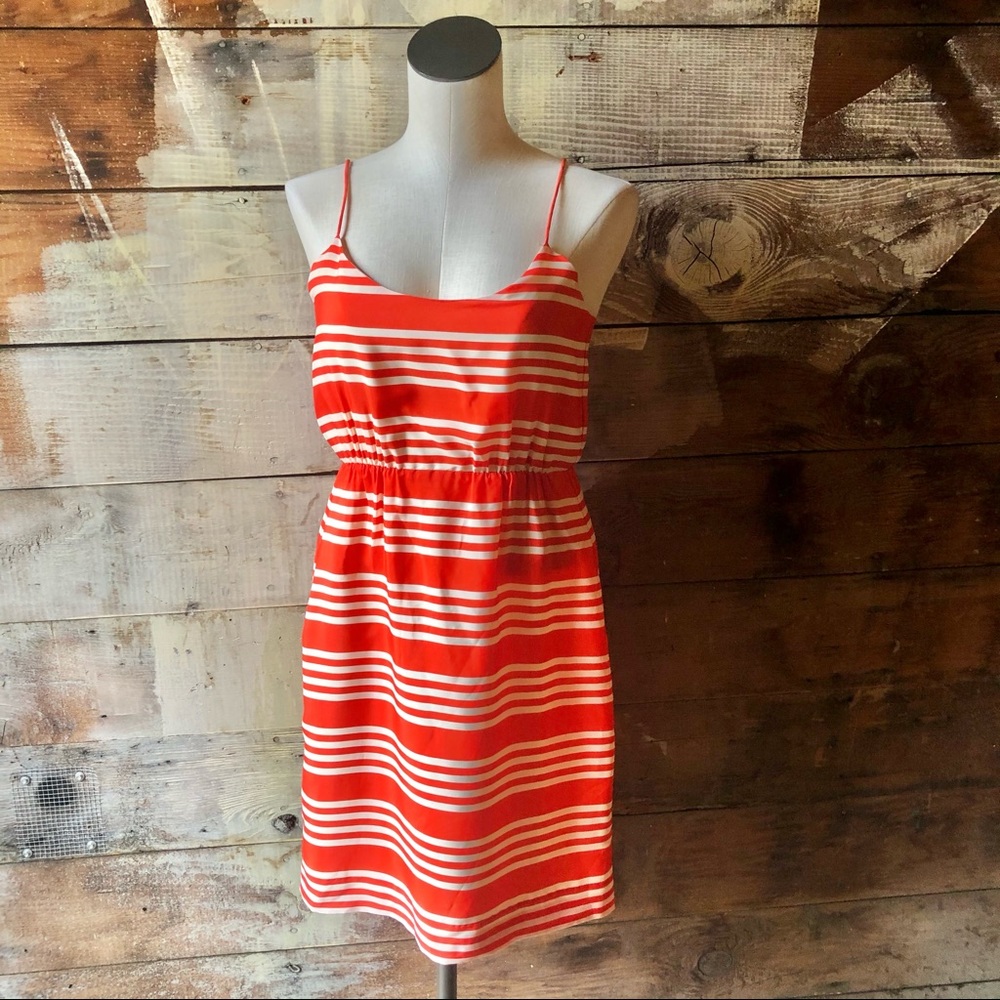 J. Crew Silk Red Orange & White Sun Dress Size 2